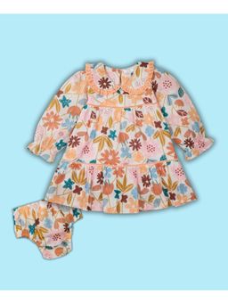 My Milestones - Full Sleeves Madela Lurex Tiered Dress with Bloomer - Multi-Color