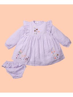 My Milestones - Full Sleeves Gingham Dress with Bloomer - Purple
