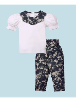 My Milestones - 100% Cotton Denim Half Sleeves Bijou Top & Pant - White