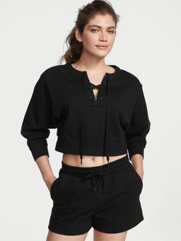Victoria's Secret - Women Black Solid Cotton High-Rise Fleece Shorts