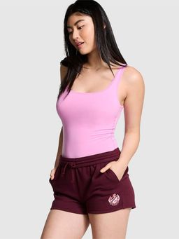 Victoria's Secret - Women Maroon Embroidered Ivy Fleece Relaxed Shorts