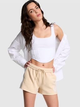 Victoria's Secret - Women Beige Colorblock Ivy Fleece Relaxed Shorts