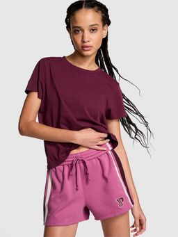 Victoria's Secret - Women Pink Stripes Ivy Fleece Relaxed Shorts