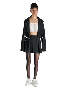 MAMKAM - Charcoal Unfinished Cropped Blazer with Box Swirl Skirt