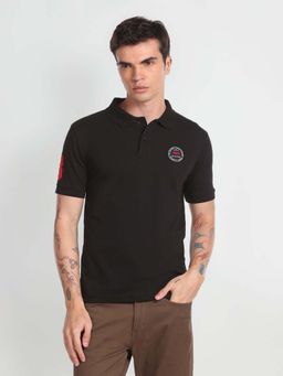 Flying Machine - Black Solid Regular Polo T-Shirt