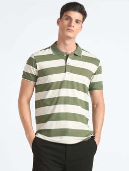 Flying Machine - Green Stripes Slim Polo T-Shirt