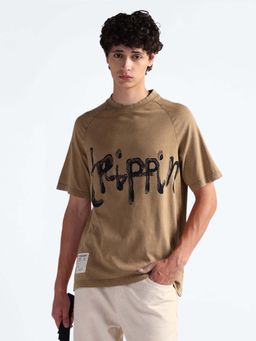 Flying Machine - Brown Typography Oversized T-Shirt