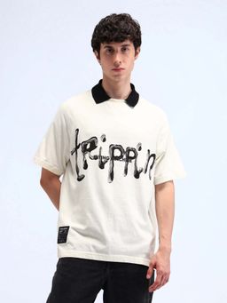 Flying Machine - White Typography Oversized T-Shirt