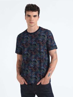 Flying Machine - Blue Printed Regular T-Shirt