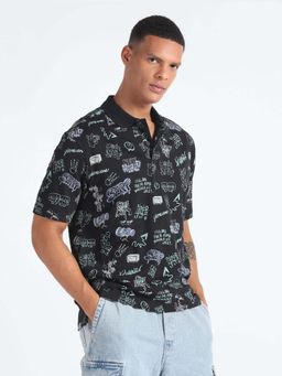Flying Machine - Black Printed Relaxed T-Shirt