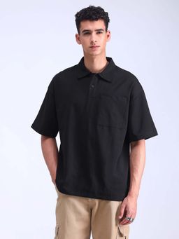 Flying Machine - Black Solid Oversized Polo T-Shirt