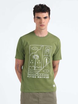 Flying Machine - Green Printed Regular T-Shirt