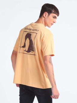 Flying Machine - Beige Printed Oversized T-Shirt
