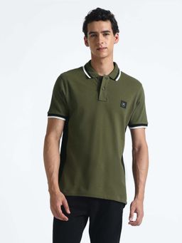 Flying Machine - Green Colorblock Regular Polo T-Shirt