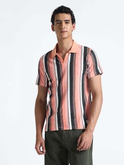 Flying Machine - Orange Stripes Regular Polo T-Shirt