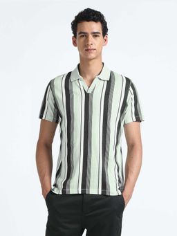 Flying Machine - Green Stripes Regular Polo T-Shirt