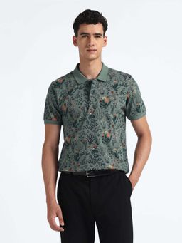 Flying Machine - Green Printed Regular Polo T-Shirt