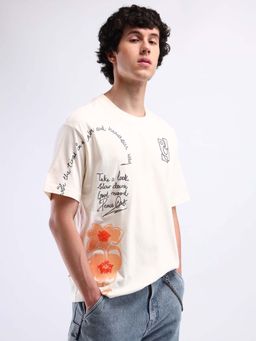 Flying Machine - White Printed Relaxed T-Shirt