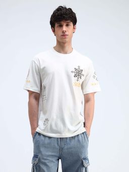 Flying Machine - White Printed Relaxed T-Shirt