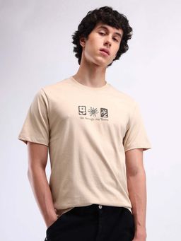 Flying Machine - Beige Printed Regular T-Shirt