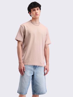 Flying Machine - Pink Self Design Relaxed T-Shirt