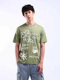 Flying Machine - Green Printed Relaxed T-Shirt