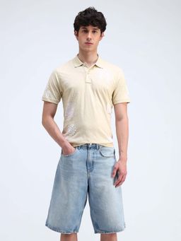 Flying Machine - Beige Printed Relaxed Polo T-Shirt