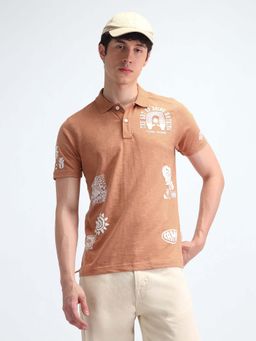 Flying Machine - Orange Printed Relaxed Polo T-Shirt