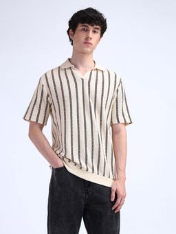 Flying Machine - White Stripes Relaxed Polo T-Shirt