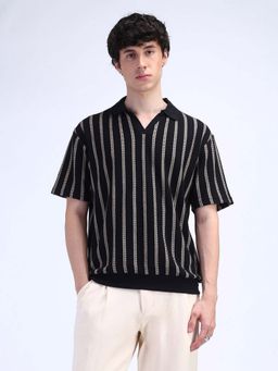Flying Machine - Black Stripes Relaxed Polo T-Shirt