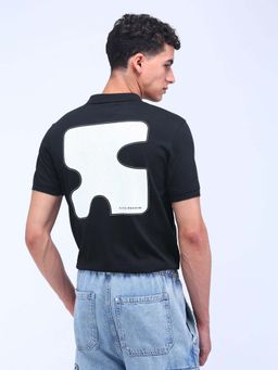 Flying Machine - Black Printed Relaxed Polo T-Shirt