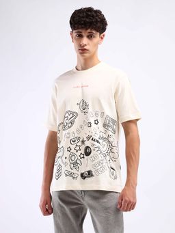 Flying Machine - White Printed Relaxed T-Shirt