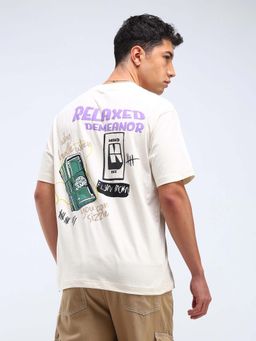 Flying Machine - White Printed Relaxed T-Shirt
