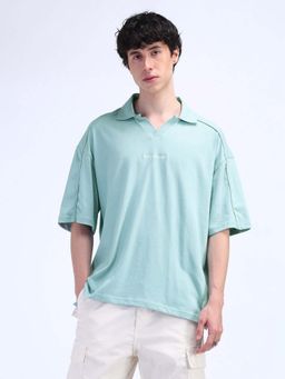 Flying Machine - Blue Printed Oversized Polo T-Shirt