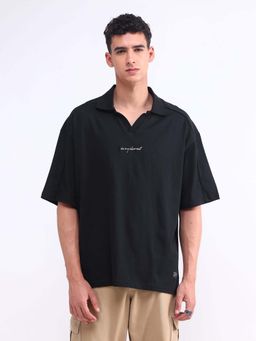 Flying Machine - Black Solid Oversized Polo T-Shirt