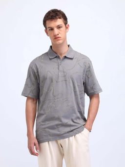 Flying Machine - Grey Printed Relaxed Polo T-Shirt