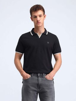 Flying Machine - Black Self Design Regular Polo T-Shirt