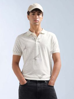 Flying Machine - White Printed Regular Polo T-Shirt