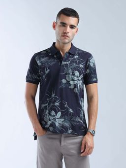 Flying Machine - Blue Printed Regular Polo T-Shirt