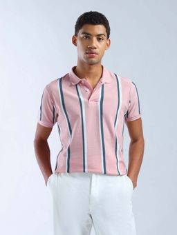Flying Machine - Pink Stripes Regular Polo T-Shirt