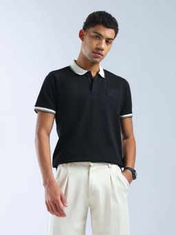 Flying Machine - Black Self Design Regular Polo T-Shirt