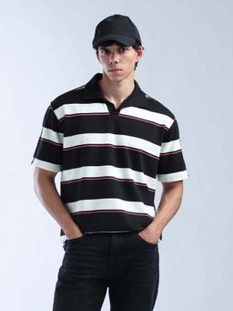 Flying Machine - Black Stripes Relaxed Polo T-Shirt