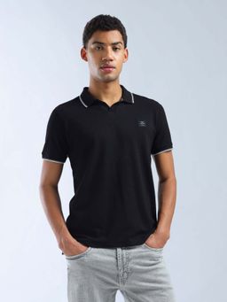 Flying Machine - Black Self Design Regular Polo T-Shirt