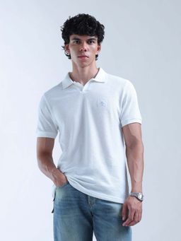 Flying Machine - White Self Design Regular Polo T-Shirt