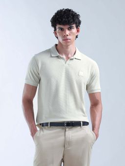 Flying Machine - Beige Self Design Regular Polo T-Shirt