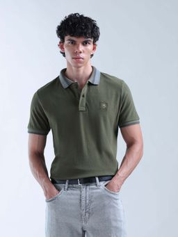 Flying Machine - Green Solid Regular Polo T-Shirt