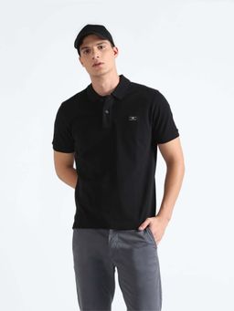 Flying Machine - Black Solid Regular Polo T-Shirt