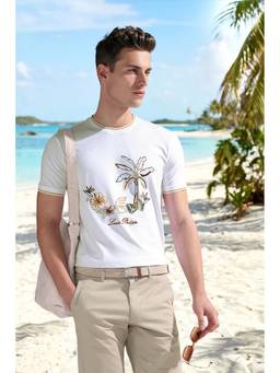 Louis Philippe - White Embroidered Slim T-Shirt