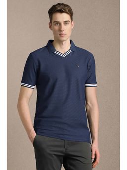 Louis Philippe - Navy Blue Textured Slim Polo T-Shirt