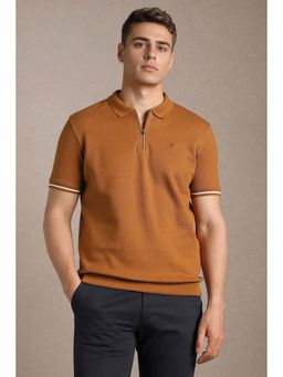 Louis Philippe - Brown Textured Slim Polo T-Shirt